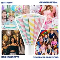 Premium Cotton Candy Cones 50 Pack Pastel Stripes - Candy Park Multicolor Paper Cones - For Cotton Candy Machines & Candy Floss Sugar - Celebrations & Party Supplies -Wilton Shop 61mADnAmLOL