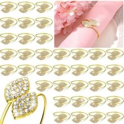 Napkin Rings Wedding Napkin Holder Metal Leaves Napkins Holder Rhinestone Napkin Buckle For Wedding, Mother’s Day, Party Celebrate Festival Dinner Table Decoration (Gold, 100) -Wilton Shop 61mH Iu6LsL. AC