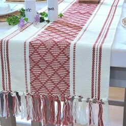 Dining Table Runner With Tassels 14 X 90 Inches, Blue & Cream | Woven Washable Console Table Runner/Dresser Scarf, Farmhouse Long Bohemian Table Top Decorations With Fringe For Holiday Party -Wilton Shop 61omxgW9XQL. AC