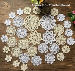 Set Of 36 Small Hand Crochet Doilies Mini Cotton Crocheted Lace Doilies For Crafts,3-6 Inches Snowflake Style White Beige -Wilton Shop 61pgKCdTVsS