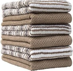 Kitchen Towels 16”x 26”- 6 Pack | Large Cotton Kitchen Hand Towels | Dish Towels | Popcorn Stripe Design | 400 GSM Highly Absorbent Tea Towels Set With Hanging Loop | Dish Towels For Kitchen | Tan 14 Kitchen Towels 16”x 26”- 6 Pack | Large Cotton Kitchen Hand Towels | Dish Towels | Popcorn Stripe Design | 400 GSM Highly Absorbent Tea Towels Set With Hanging Loop | Dish Towels For Kitchen | Tan -Wilton Shop 61qfXNTuTuL