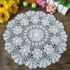 16 Inch 4pc Handmade Round Crochet Cotton Lace Table Placemats Doilies Value Pack, Flower, Beige/White (4pc-16 Inch White)
