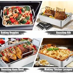 Roasting Pan, Stainless Steel Large Turkey Roaster Pan With V Rack & Cooling Rack, Beer Can Chicken Holder & Meat Claws For Shredding & Silicone Brush, Healthy & Dishwasher Safe - 7 Pcs -Wilton Shop 61qz21tasWL