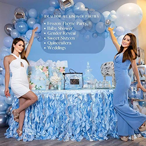 Blue 6Ft Tutu Table Skirt For Parties With Double Layer Of Satin And Sequin Willows For Party Decorations, Baby Shower, Gender Reveal Party, Birthday Party, Dessert Table Or Frozen Party 4 Blue 6Ft Tutu Table Skirt For Parties With Double Layer Of Satin And Sequin Willows For Party Decorations, Baby Shower, Gender Reveal Party, Birthday Party, Dessert Table Or Frozen Party - Image 2