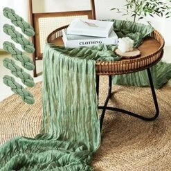 Sage Green Cheesecloth Table Runner, Aorruio 5 Packs 13ft Boho Gauze Cheese Cloth Table Runner, 35x157 Inches Sheer Wedding Birthday Party Table Runner For Boho Baby Bridal Shower Backdrop Decorations -Wilton Shop 61t1JWh3unL. AC