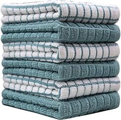 Kitchen Towels 16"x 28" | Dish Towels | Kitchen Hand Towels | Large Dishcloths Set | Highly Absorbent Tea Towel, Soft With Hanging Loop | Natural Ring Spun Cotton, 380 GSM | Aqua Check Design - 6 Pack 19 Kitchen Towels 16"x 28" | Dish Towels | Kitchen Hand Towels | Large Dishcloths Set | Highly Absorbent Tea Towel, Soft With Hanging Loop | Natural Ring Spun Cotton, 380 GSM | Aqua Check Design - 6 Pack -Wilton Shop 61tPejcB6fL