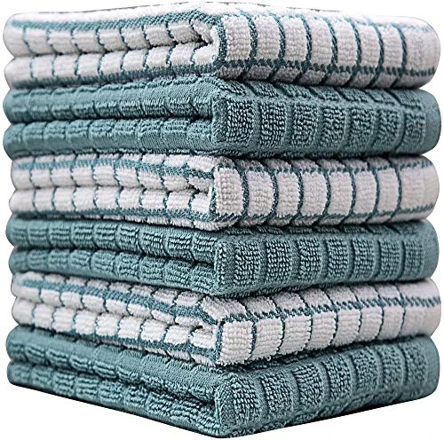 Kitchen Towels 16"x 28" | Dish Towels | Kitchen Hand Towels | Large Dishcloths Set | Highly Absorbent Tea Towel, Soft With Hanging Loop | Natural Ring Spun Cotton, 380 GSM | Aqua Check Design - 6 Pack 6 Kitchen Towels 16"x 28" | Dish Towels | Kitchen Hand Towels | Large Dishcloths Set | Highly Absorbent Tea Towel, Soft With Hanging Loop | Natural Ring Spun Cotton, 380 GSM | Aqua Check Design - 6 Pack - Image 4