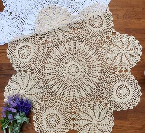 100% Cotton Handmade Crochet Round Tablecloth Doilies Lace Table Covers,Beige, 35 Inch 9 100% Cotton Handmade Crochet Round Tablecloth Doilies Lace Table Covers,Beige, 35 Inch - Image 7