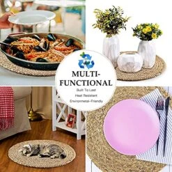 15 Inch Woven Placemats Set Of 4 Round Braided Tablemats Kitchen Place Mats With Decorative Holder Heat Resistant Table Mats Water Hyacinth Weave Pads Large Hot Mats Wicker Placemats -Wilton Shop 61uA2CtSA2L