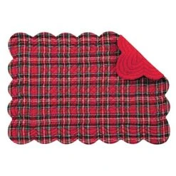Set Of 4 Pcs, 13x19 Inches Quilted Scallop Placemats, Red Plaid, Christmas
