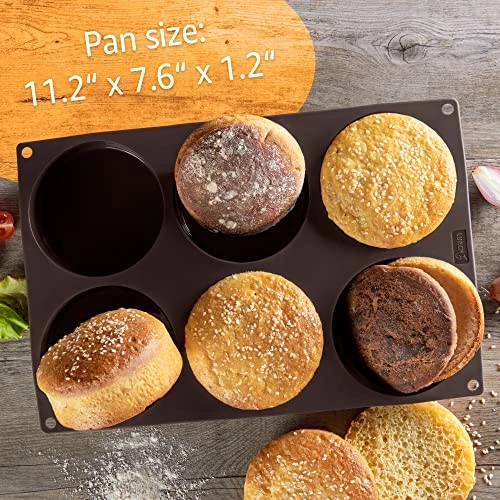 Lurch Germany Flexiform Non Stick Silicone Hamburger Bun Baking Pan | Perfect Mold For Little Cakes Or Bread | 6 Cavities For Burger Buns - Brown (Ø 3" Buns) 4 Lurch Germany Flexiform Non Stick Silicone Hamburger Bun Baking Pan | Perfect Mold For Little Cakes Or Bread | 6 Cavities For Burger Buns - Brown (Ø 3" Buns) - Image 2
