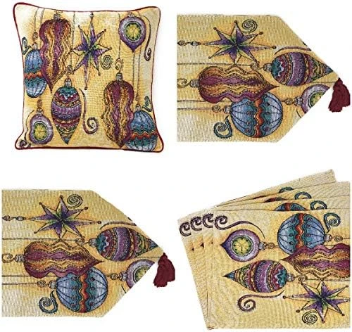 Rk Botanical Fleur Dining Table Tapestry Bundle - Set Of 8 Pieces Mughal Floral Ornate Colorful Black Cotton Linen Decor - 4 Placemats, 2 Table Runners, 2 Throw Pillow Covers (18197) 11 Rk Botanical Fleur Dining Table Tapestry Bundle - Set Of 8 Pieces Mughal Floral Ornate Colorful Black Cotton Linen Decor - 4 Placemats, 2 Table Runners, 2 Throw Pillow Covers (18197) - Image 9