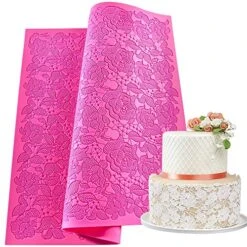 Silicone Cake Fondant Mat, Rose Impression Lace Mold (16 X 12 Inches, Pink Rose)