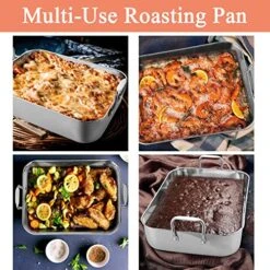 Stainless Steel Roasting Pan With Rack, 16.5 Inch Rectangular Turkey Roaster Lasagna Pan For Roasting Turkey, Chicken, Meat & Vegetables, Non-toxic & Heavy Duty, Easy Clean & Dishwasher Safe 13 Stainless Steel Roasting Pan With Rack, 16.5 Inch Rectangular Turkey Roaster Lasagna Pan For Roasting Turkey, Chicken, Meat & Vegetables, Non-toxic & Heavy Duty, Easy Clean & Dishwasher Safe -Wilton Shop 61yrQclnD5L